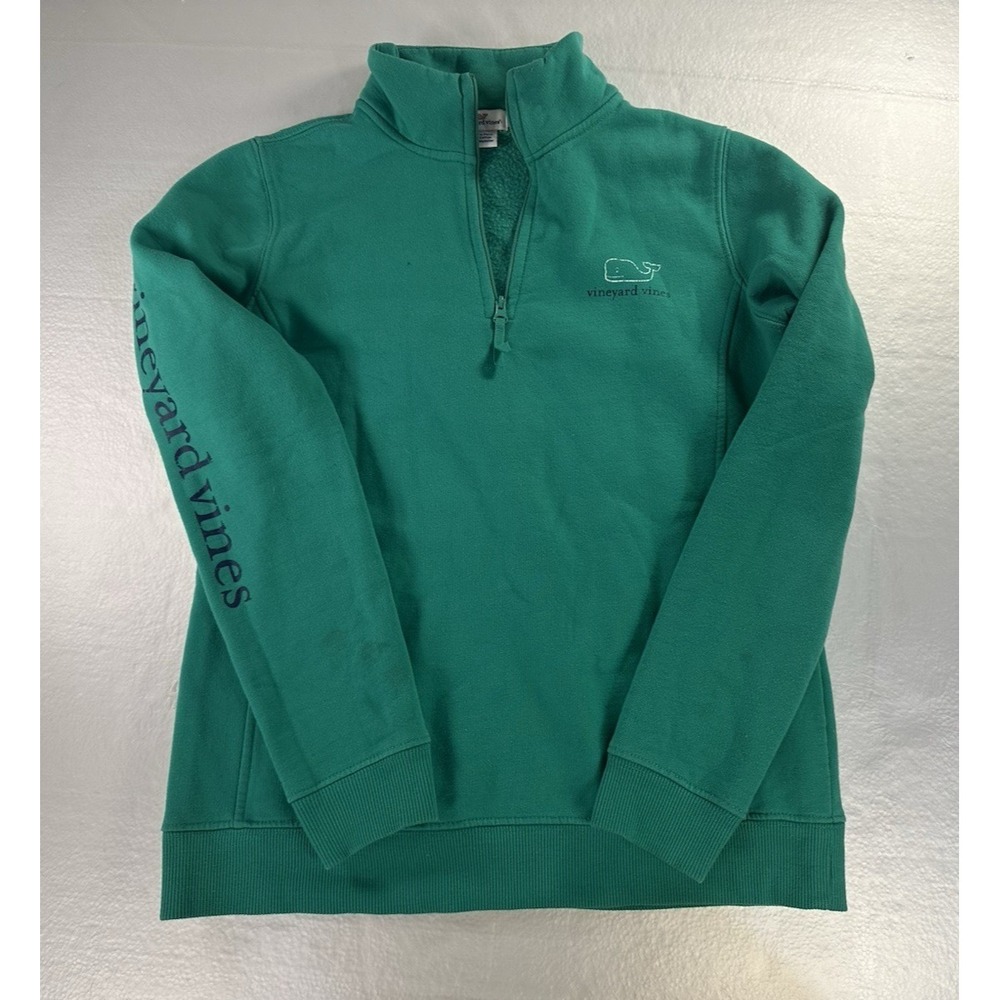 Vineyard Vines Sweatshirt Women's XS Green Y2K 1/4‎ Zip Pullover Whale Graphic